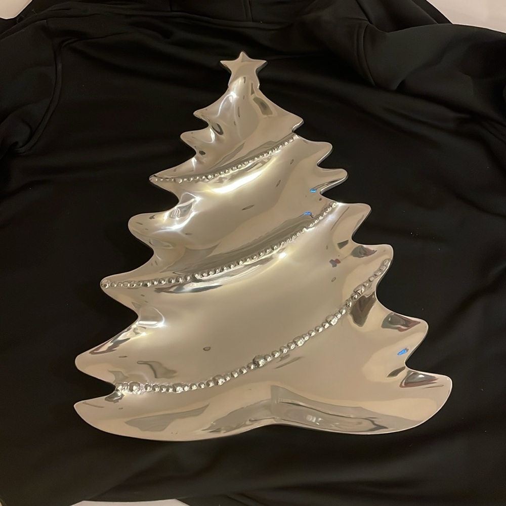 NWT Silver Christmas tree platter O/S
